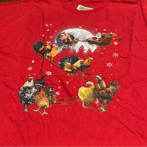 Christmas Roosters- Fruit of the Loom Red Short Sleeve Tee with Rooster Design